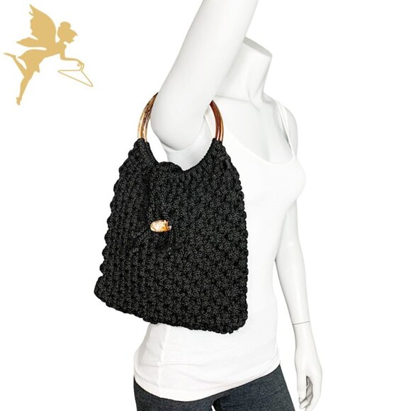 VINTAGE Handmade Crochet Macrame Bag - Picture 3 of 8